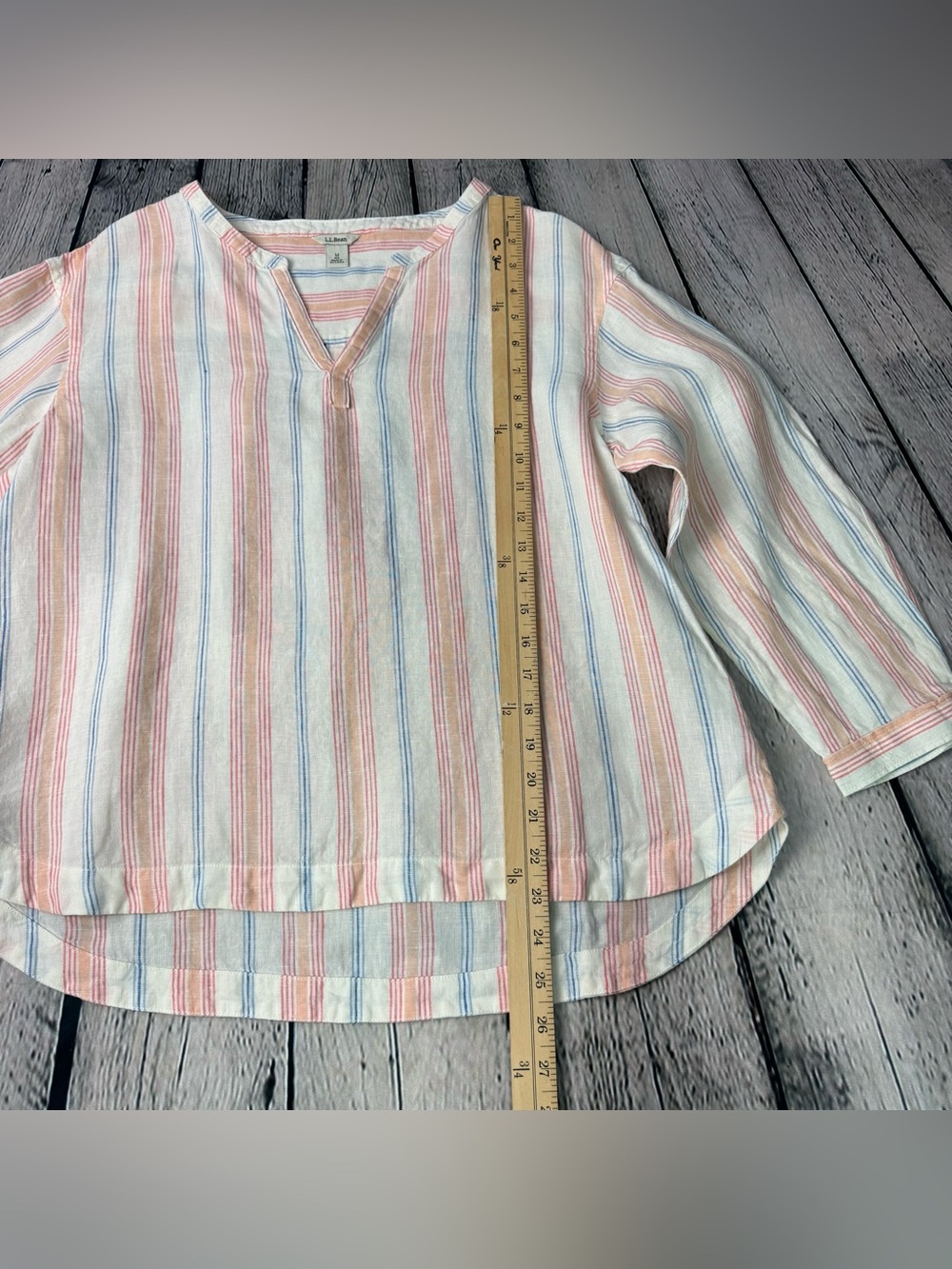 L.L. Bean 100% Linen Pastel Striped V-Neck Top Lightweight Boho Beach Vacation M - Picture 4 of 10